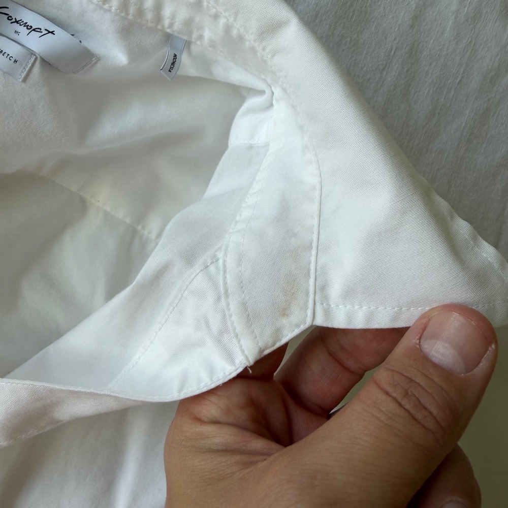 Foxcroft NYC Women White Non Iron Stretch 3/4 Sleeve Button Down Shirt Sz M - Picture 5 of 11